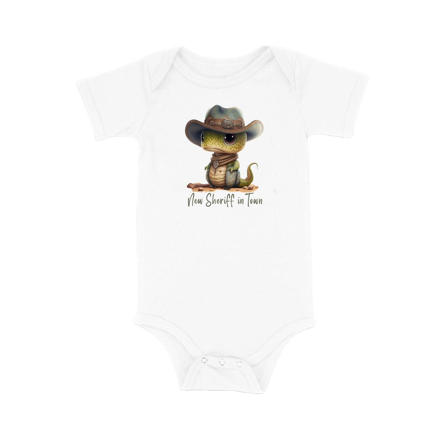 Baby Bodysuit, New Sheriff in Town Lizard One Piece Baby Suit, Baby Gift, Long / Short Sleeve, 0-18 Months size