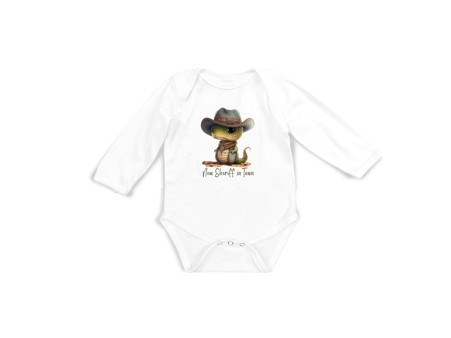 Baby Bodysuit, New Sheriff in Town Lizard One Piece Baby Suit, Baby Gift, Long / Short Sleeve, 0-18 Months size