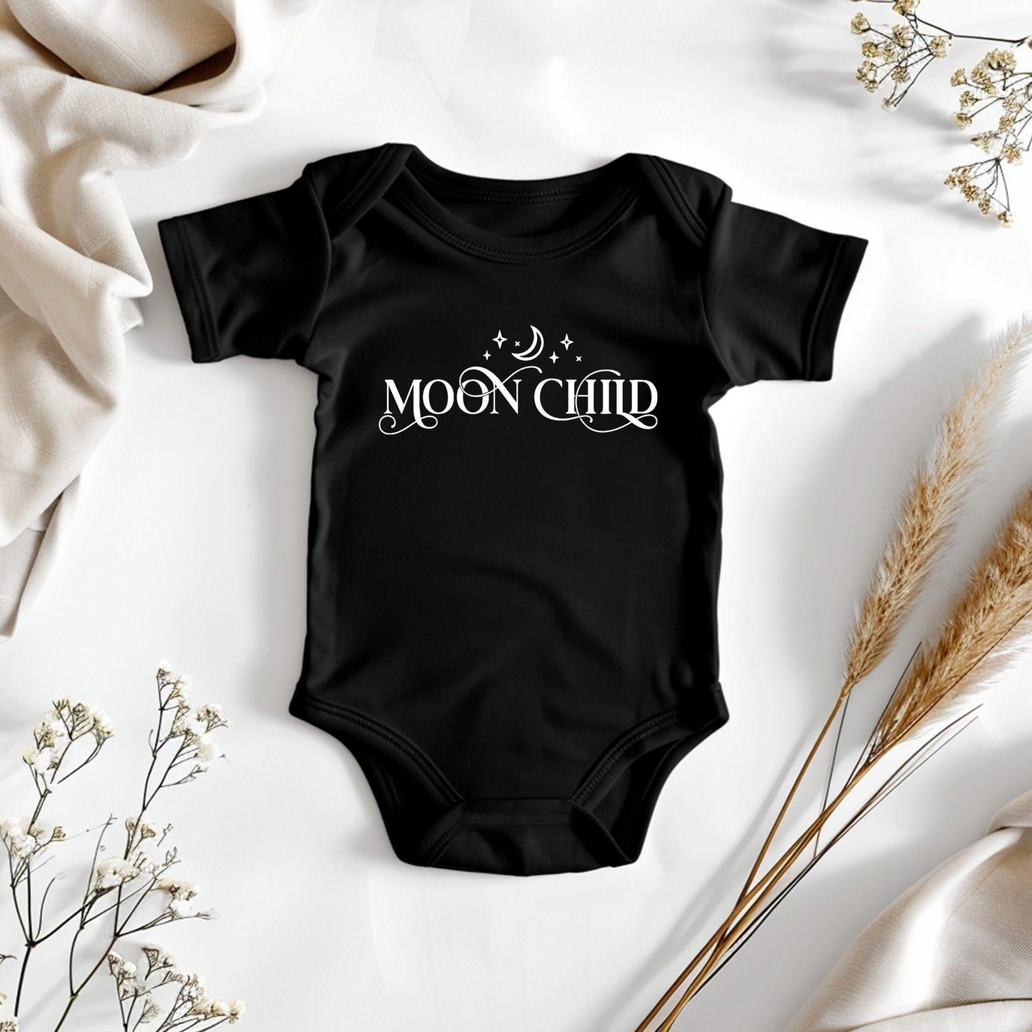 Baby Bodysuit, Moon Child One Piece Baby Suit, Baby Gift, Black or White, 0-18 Months size