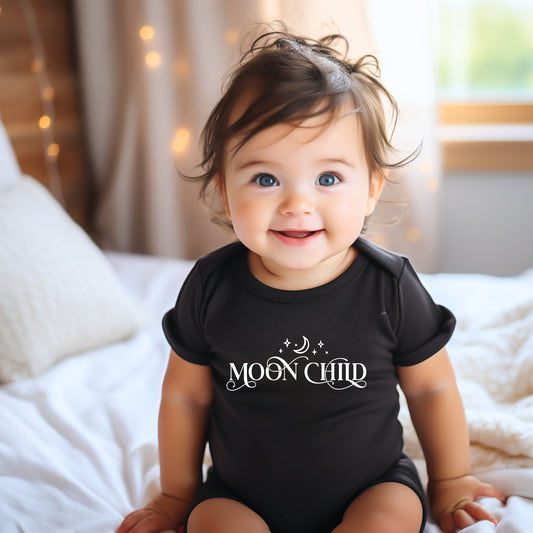 Baby Bodysuit, Moon Child One Piece Baby Suit, Baby Gift, Black or White, 0-18 Months size