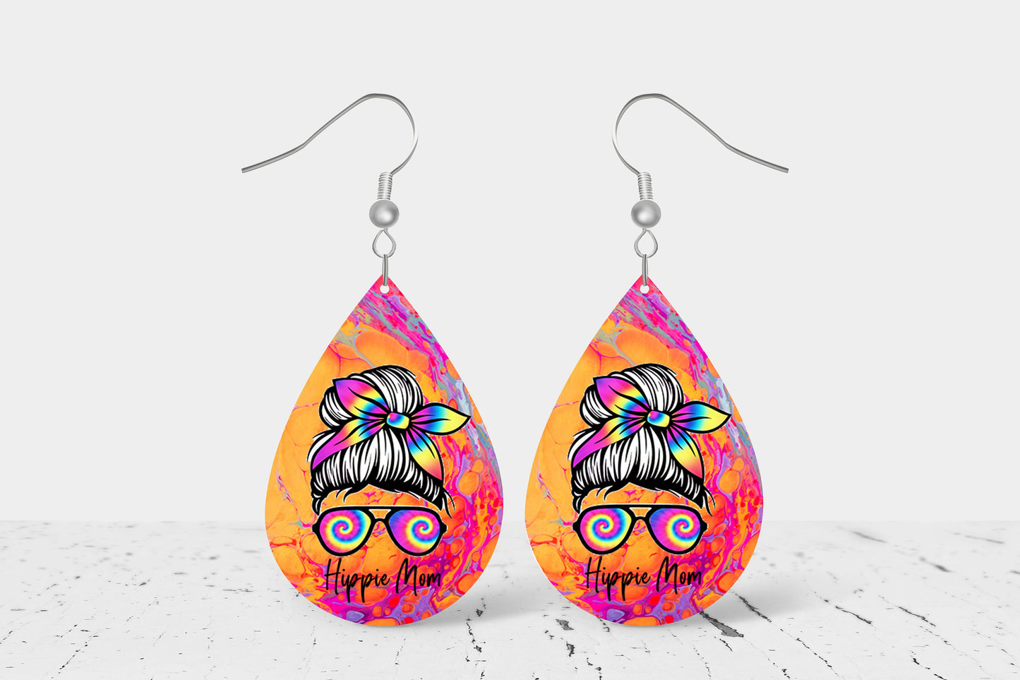 Hippie Mom Earrings Print Tear Drop Wood Dangle Earrings Hypoallergenic Jewelry