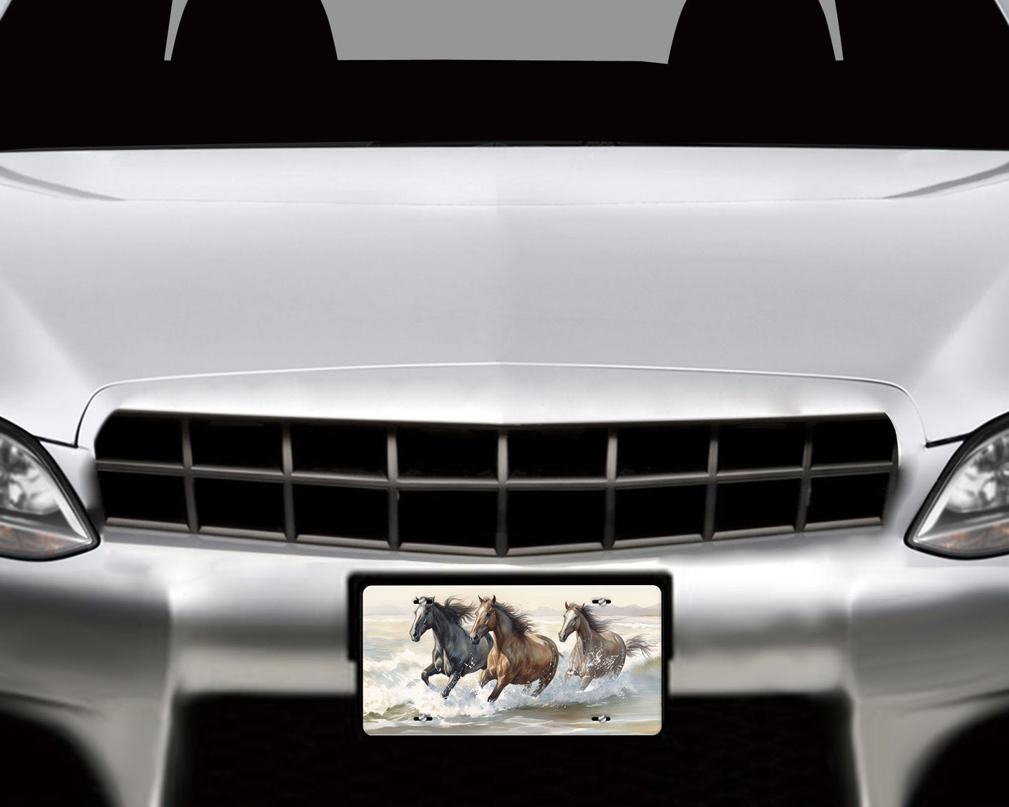 Vanity Front License Plate, Horses in Surf Aluminum Vanity License Plate Car Accessory Decorative Front Plate