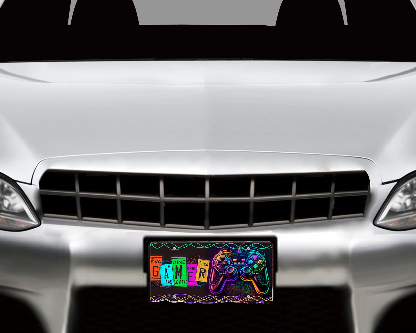 Vanity Front License Plate, Neon Gamer Aluminum Vanity License Plate Car Accessory Decorative Front Plate