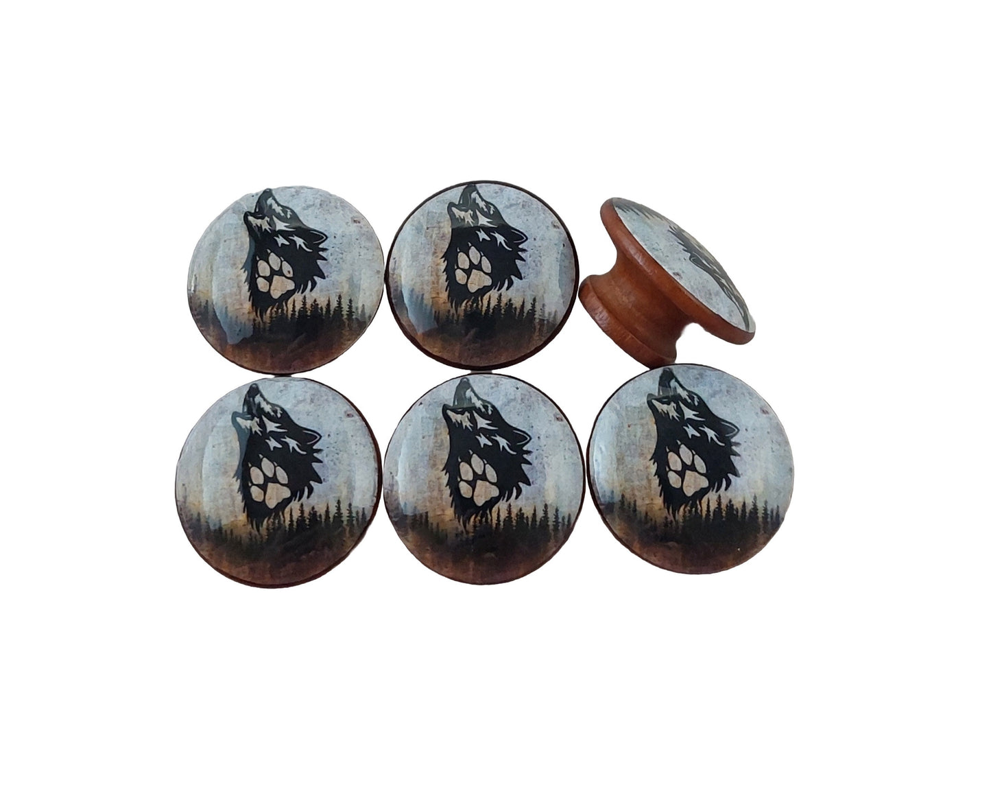 Cabinet Knobs, Set of 6 Howling Wolf Cabinet Knobs, Drawer Knobs and Pulls,