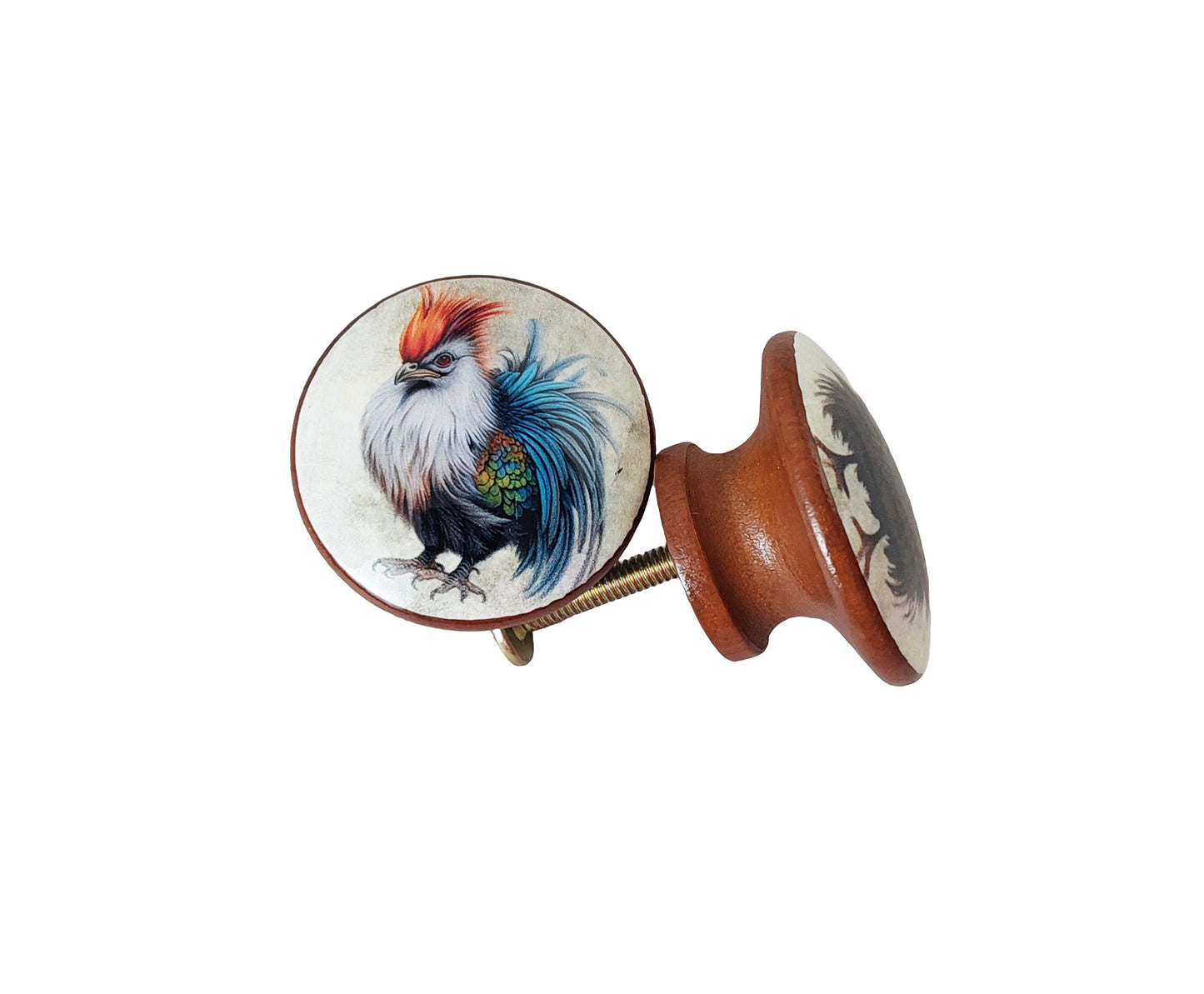 Silkie Chickens Cabinet and Drawer Knobs, Set of 8 Wood Drawer Knobs and Pulls, Kitchen Cabinet Knobs