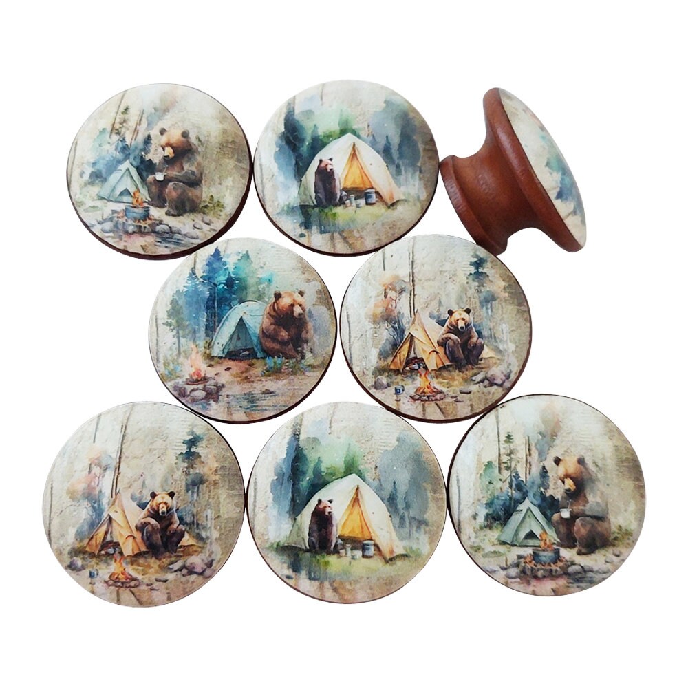 Bears Camping Cabinet and Drawer Knobs, Set of 8, Cabinet Knobs Drawer Knobs and Pulls, Kitchen Cabinet Knobs