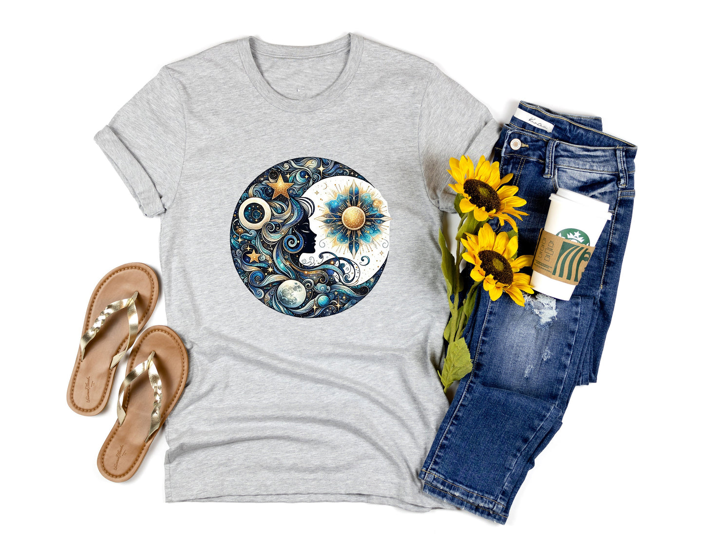 Moon Goddess T Shirt,  Tshirt, Graphic T's  100% Cotton White or Gray Shirt, Tee,