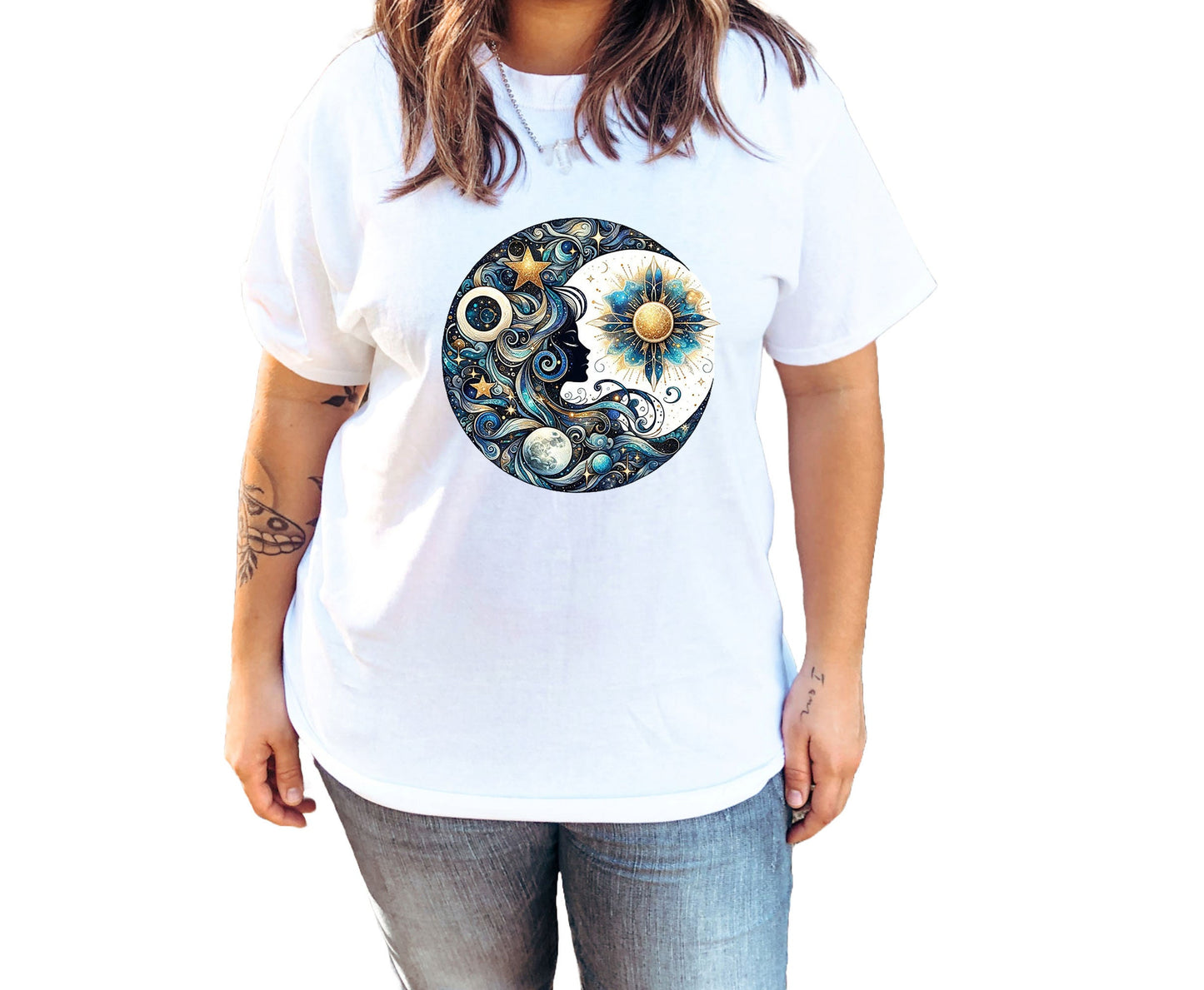 Moon Goddess T Shirt,  Tshirt, Graphic T's  100% Cotton White or Gray Shirt, Tee,