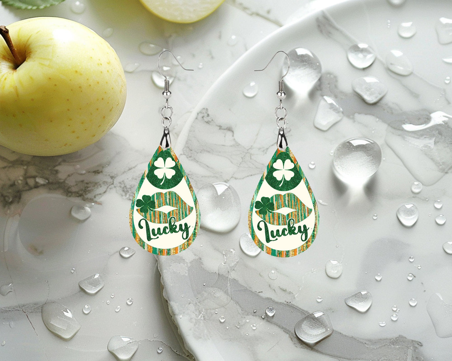 New Release Lucky Kiss Print Tear Drop Wood Dangle Earrings Hypoallergenic Jewelry