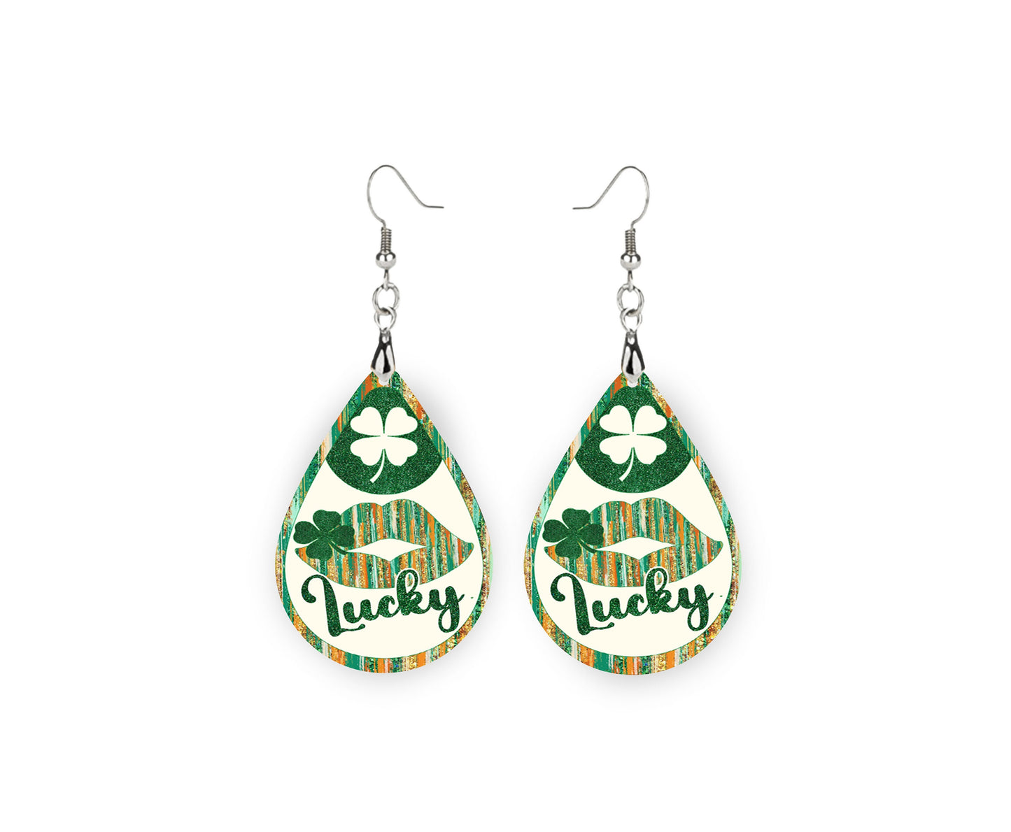 New Release Lucky Kiss Print Tear Drop Wood Dangle Earrings Hypoallergenic Jewelry