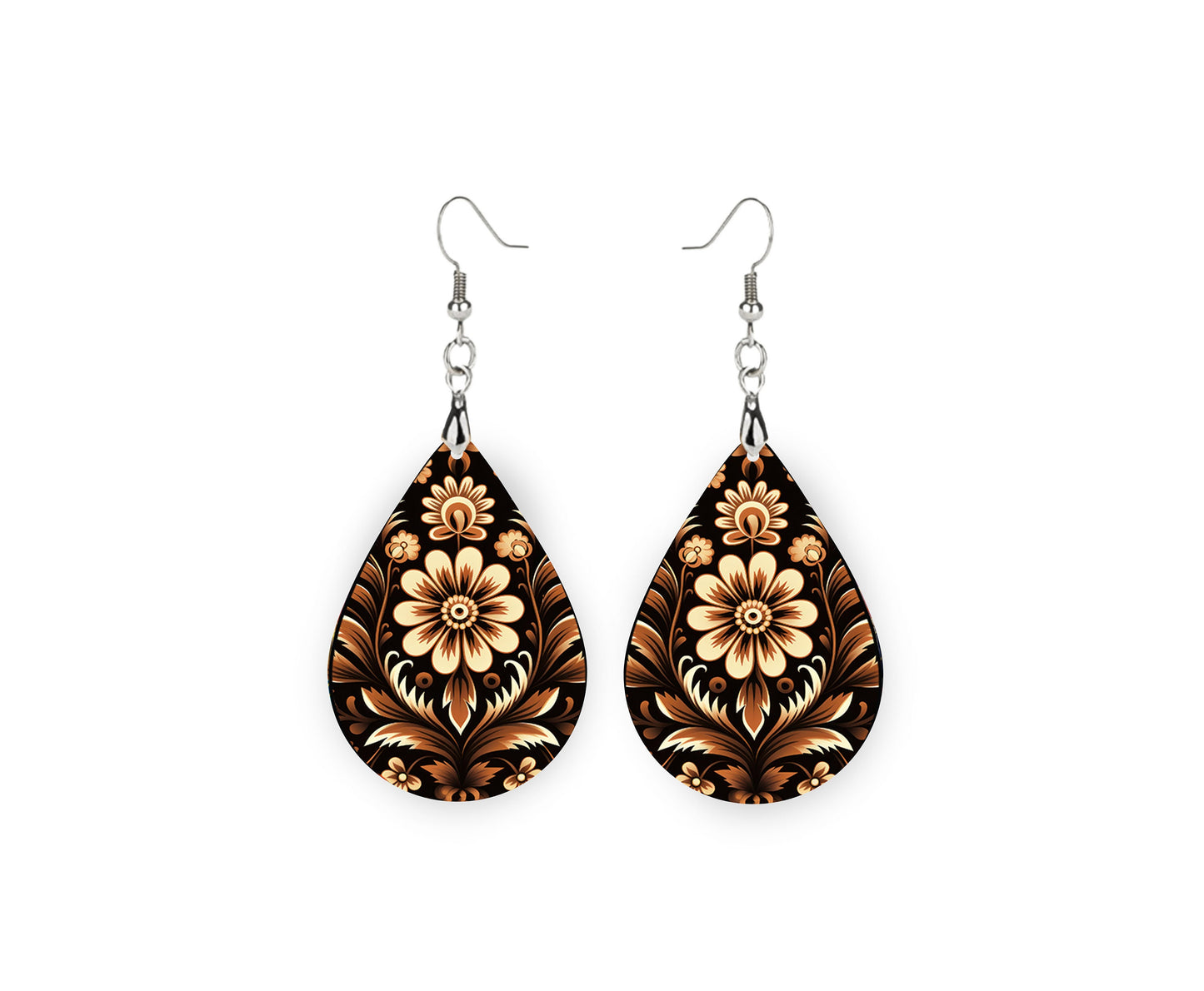 New Release Maygar Floral Print Tear Drop Wood Dangle Earrings Hypoallergenic Jewelry