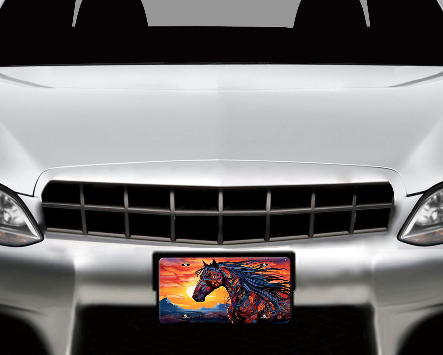 Vanity Front License Plate, Painted Tribal Horse Aluminum Vanity License Plate Car Accessory Decorative Front Plate