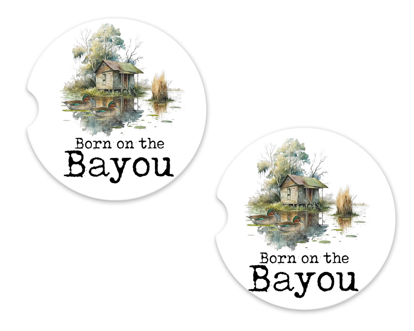 Set of 2 Born on the Bayou Sandstone Car Coasters, Car Accessory