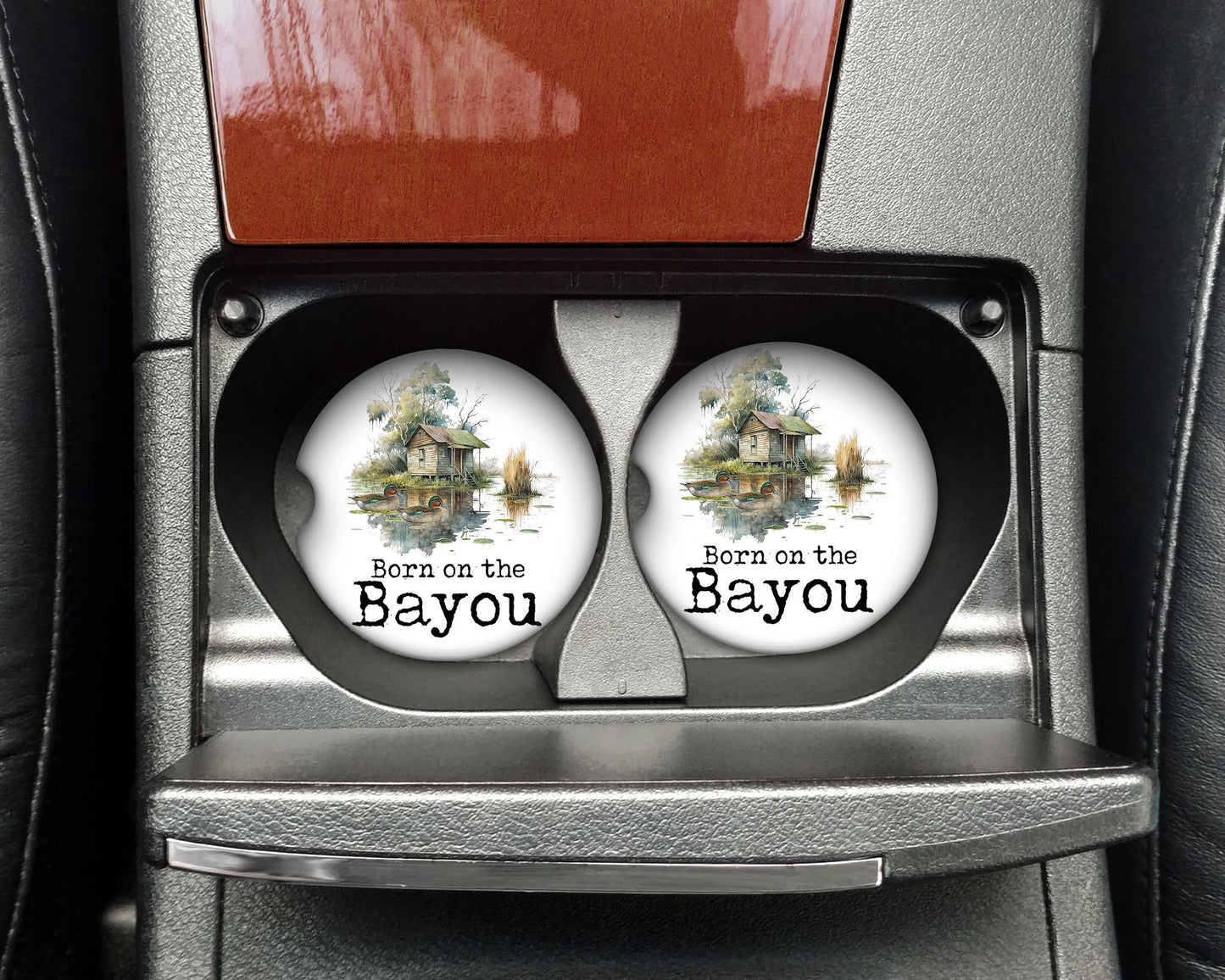 Set of 2 Born on the Bayou Sandstone Car Coasters, Car Accessory