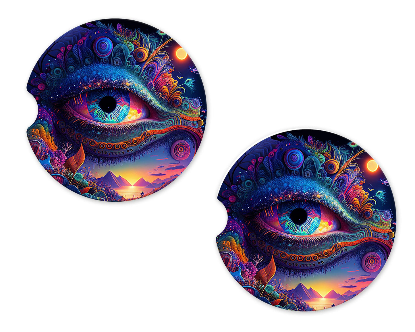 Set of 2 Psychedelic Eye Sandstone Car Coasters, Car Accessory