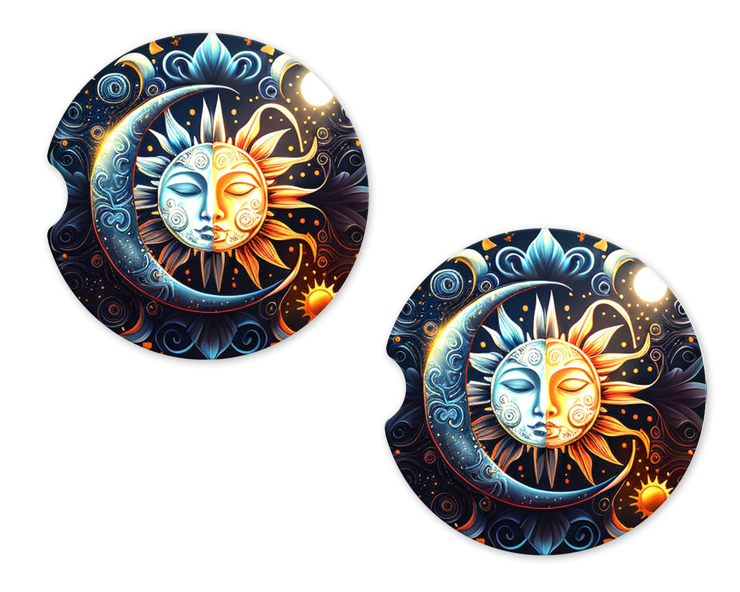 Set of 2 Celestial Symbols Sandstone Car Coasters, Car Accessory