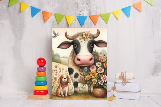 16x20 Cow and Puppy Wall Art Canvas Print