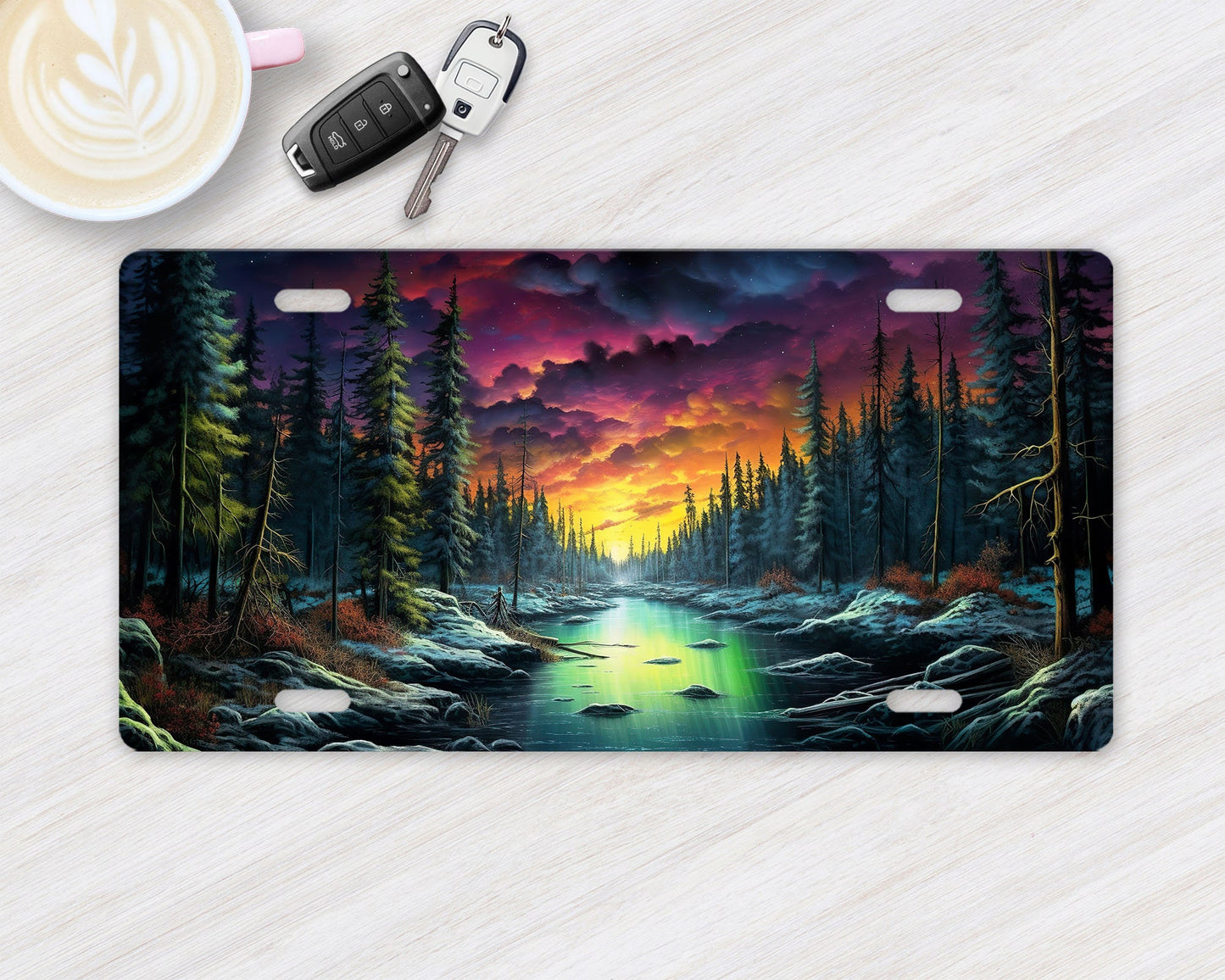 Vanity Front License Plate, Aurora Borealis Aluminum Vanity License Plate Car Accessory Decorative Front Plate