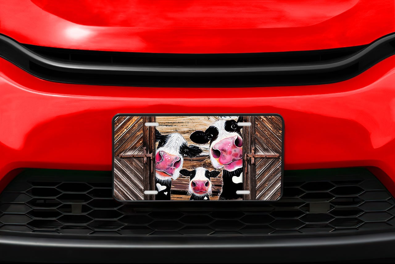 Vanity Front License Plate, Cute Cow Family Aluminum Vanity License Plate Car Accessory Decorative Front Plate