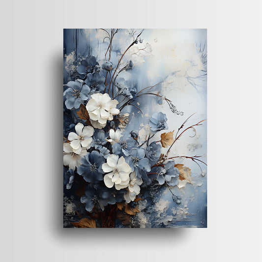 16x20 Blue and White Flowers Wall Art Canvas Print