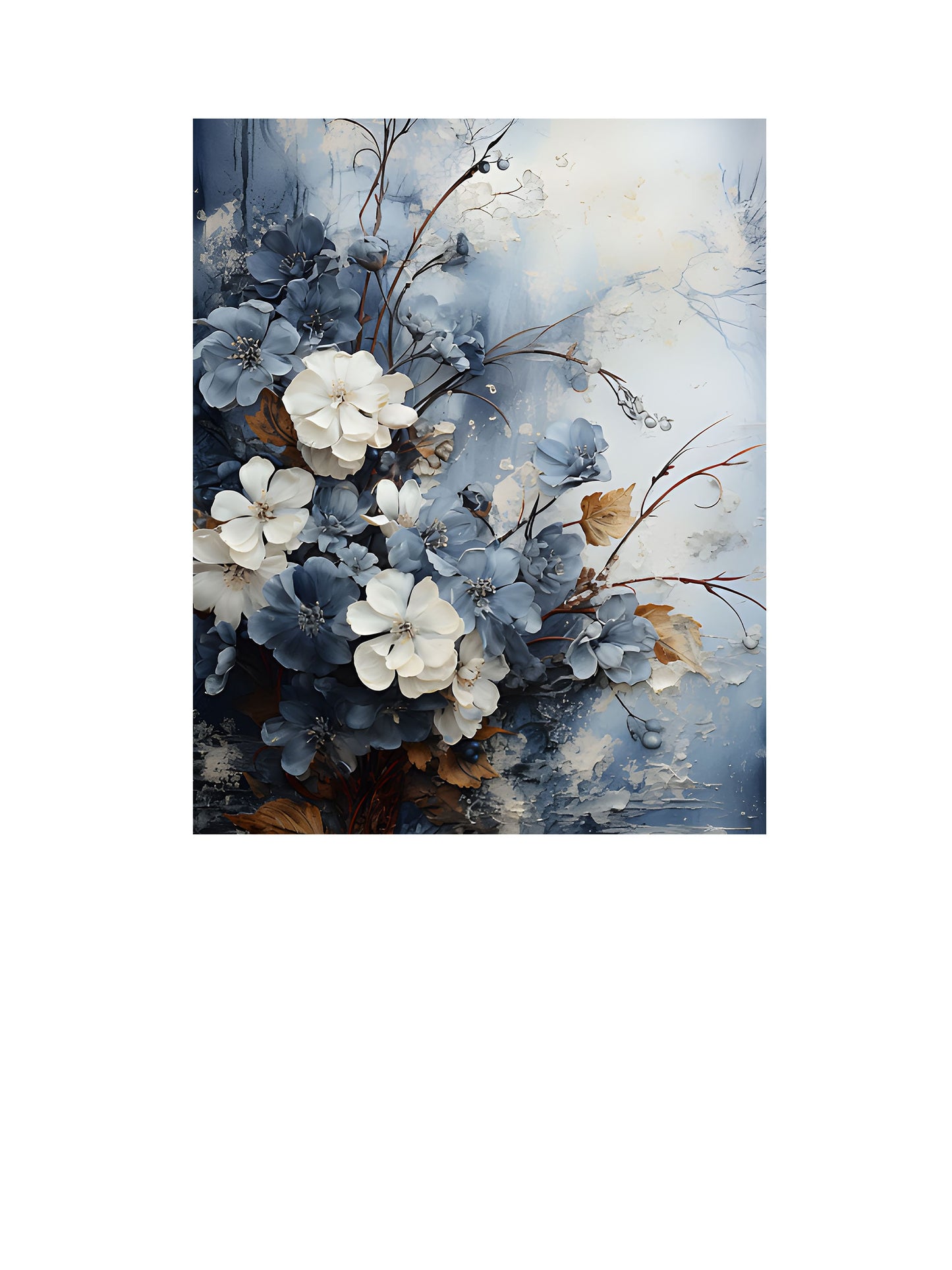 16x20 Blue and White Flowers Wall Art Canvas Print