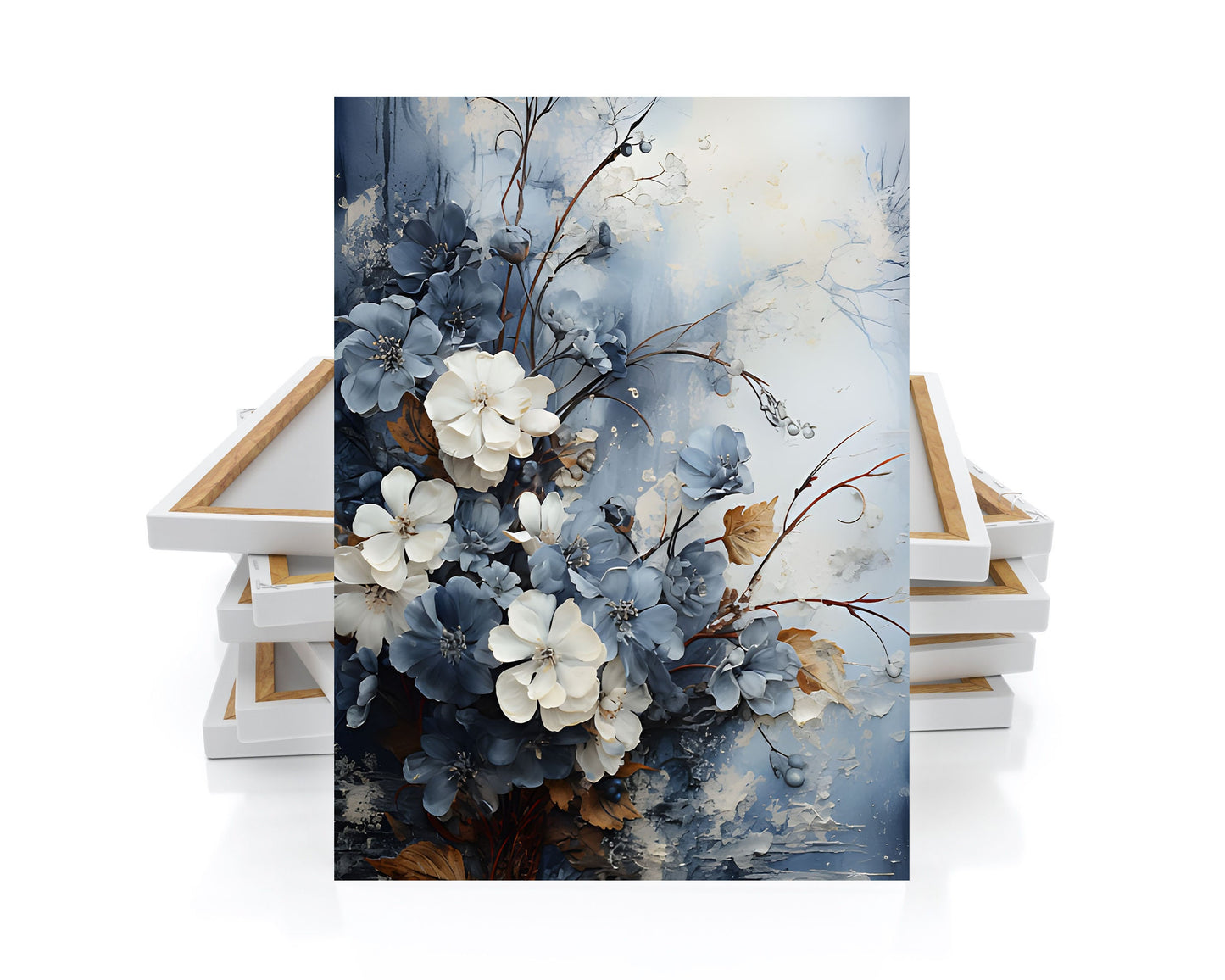 16x20 Blue and White Flowers Wall Art Canvas Print