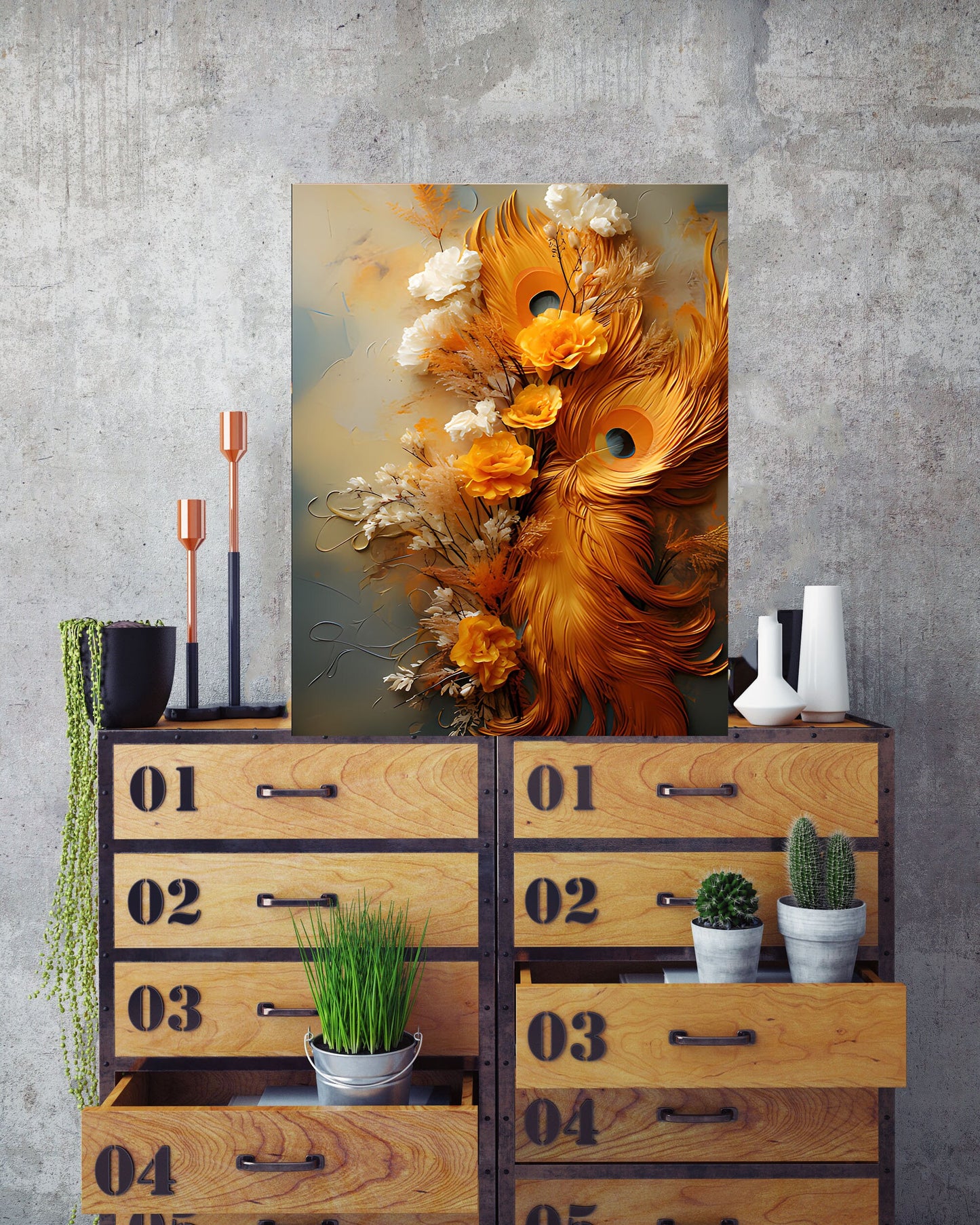 16x20 Mustard Feathers Wall Art Canvas Print