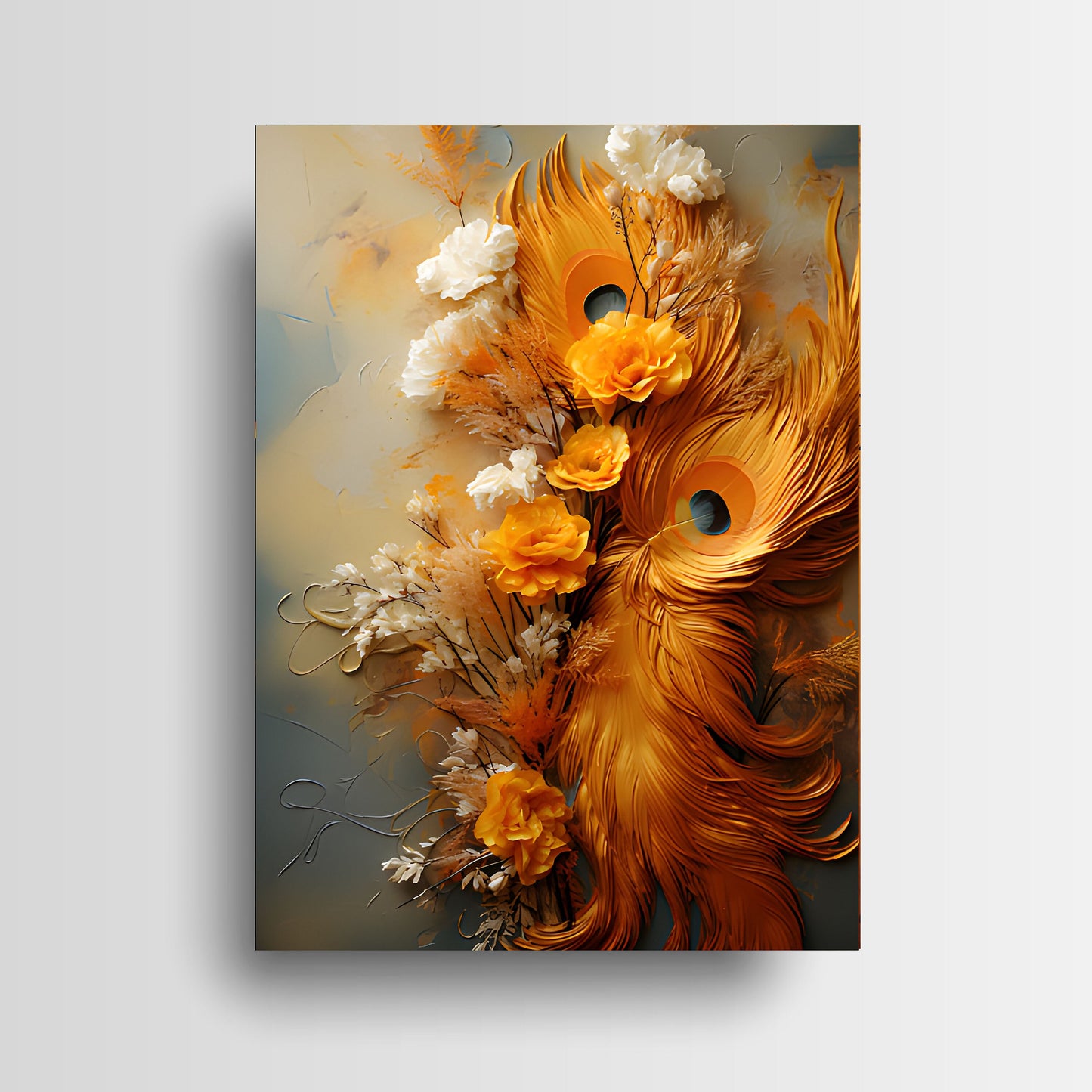 16x20 Mustard Feathers Wall Art Canvas Print