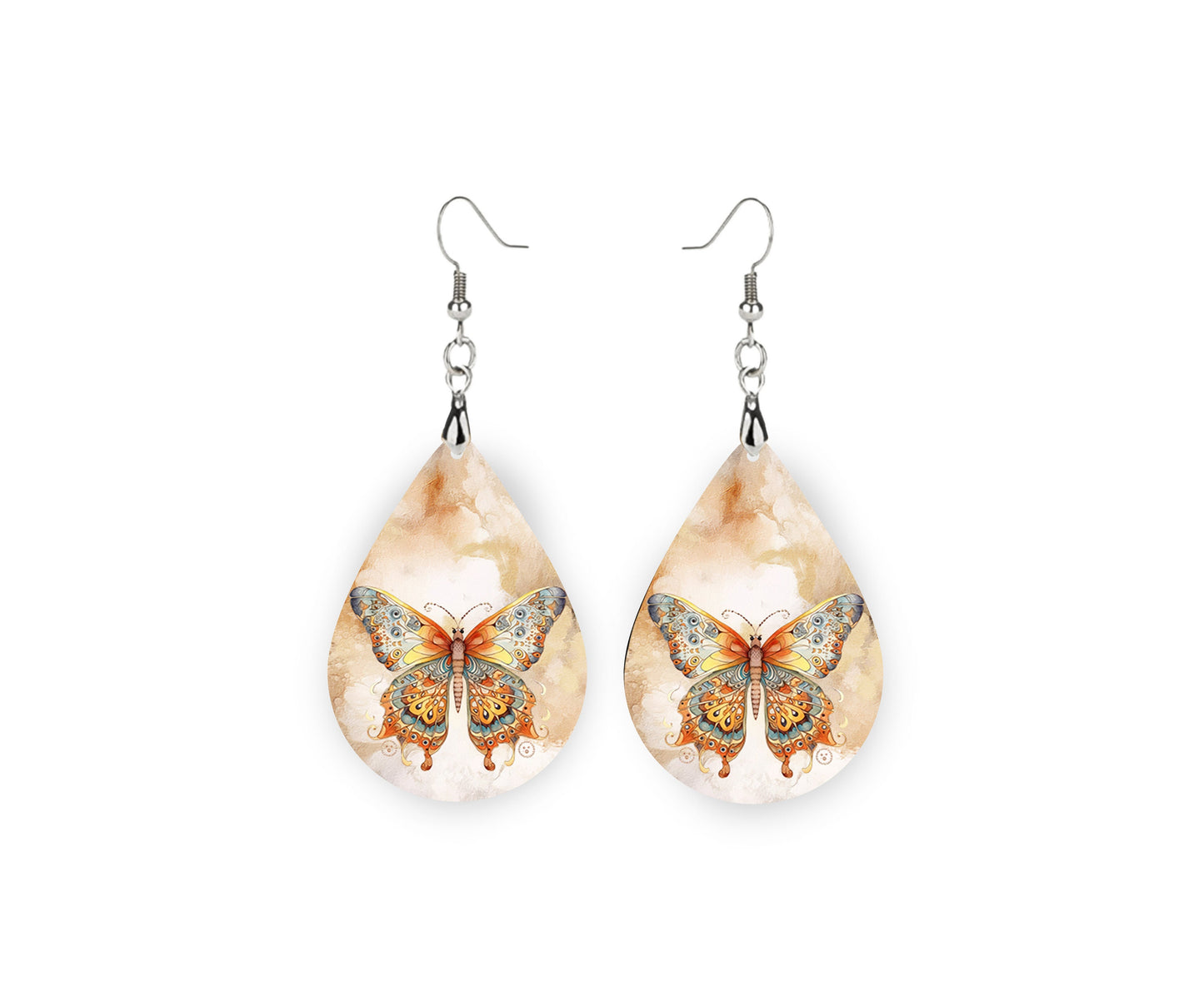 Beautiful Butterfly Earrings Print Tear Drop Wood Dangle Earrings Hypoallergenic Jewelry