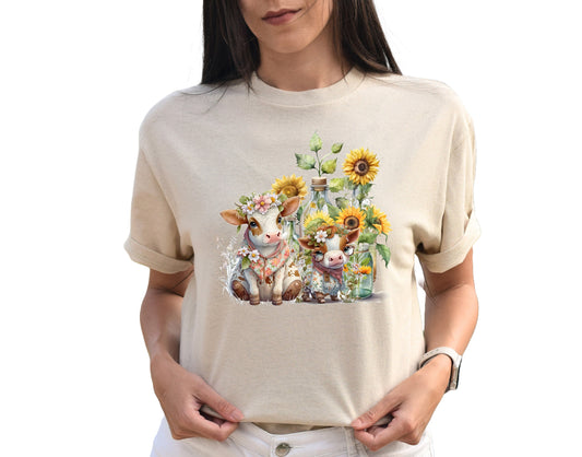 Cows and Sunflowers T Shirt, Tshirt, Graphic T's  100% Cotton Tee