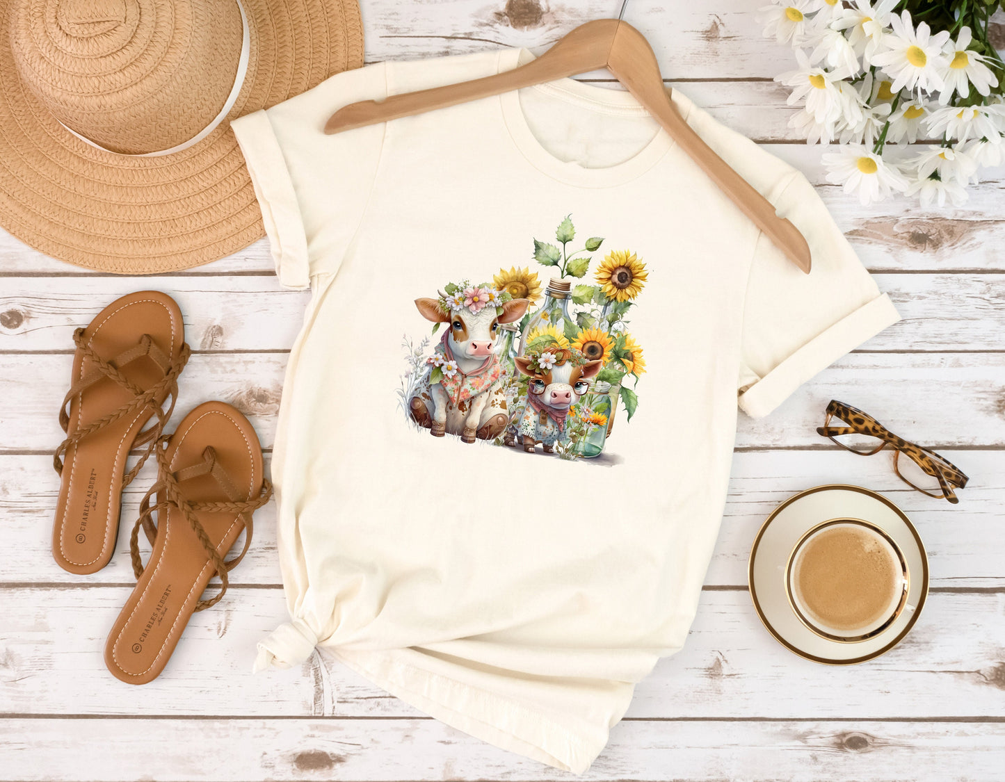 Cows and Sunflowers T Shirt, Tshirt, Graphic T's  100% Cotton Tee