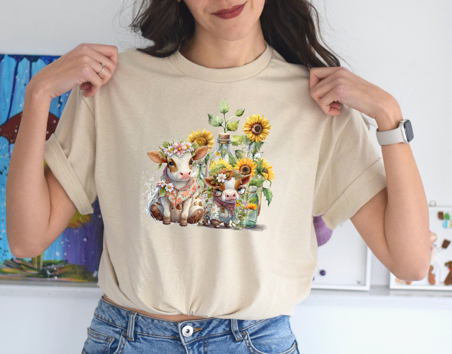 Cows and Sunflowers T Shirt, Tshirt, Graphic T's  100% Cotton Tee