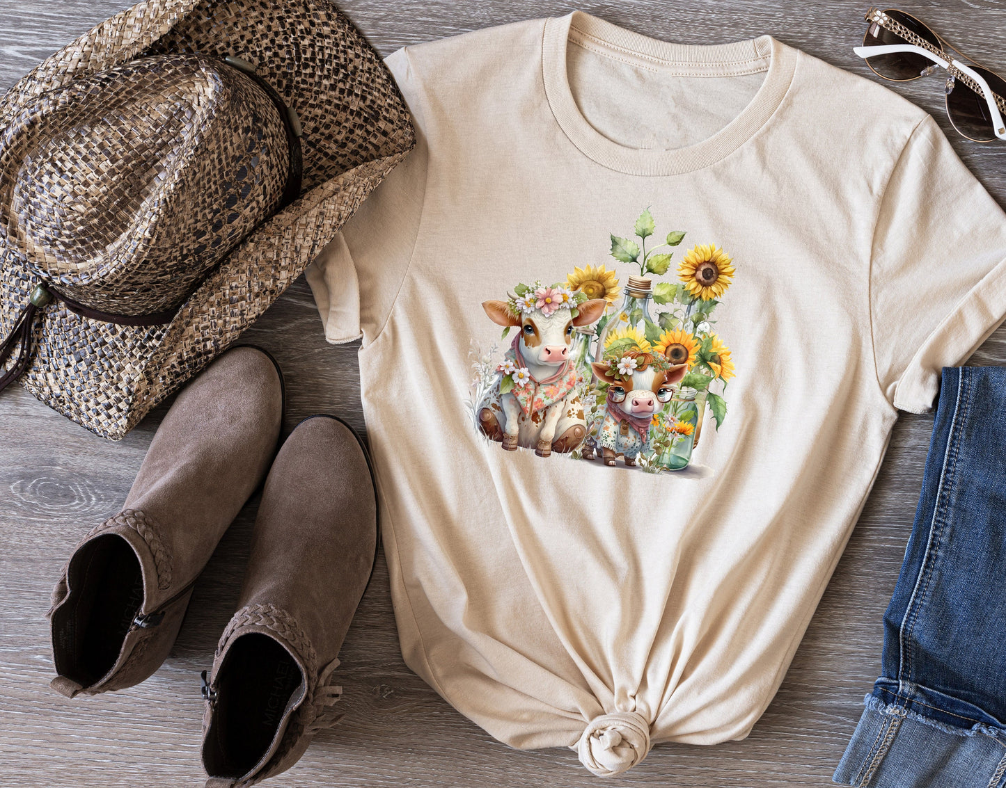 Cows and Sunflowers T Shirt, Tshirt, Graphic T's  100% Cotton Tee