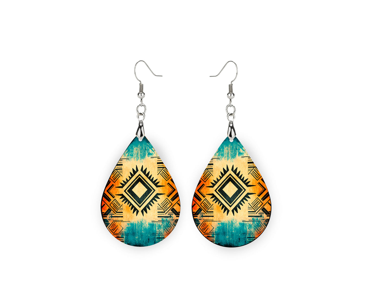 Tribal Pattern Earrings Print Tear Drop Wood Dangle Earrings Hypoallergenic Jewelry