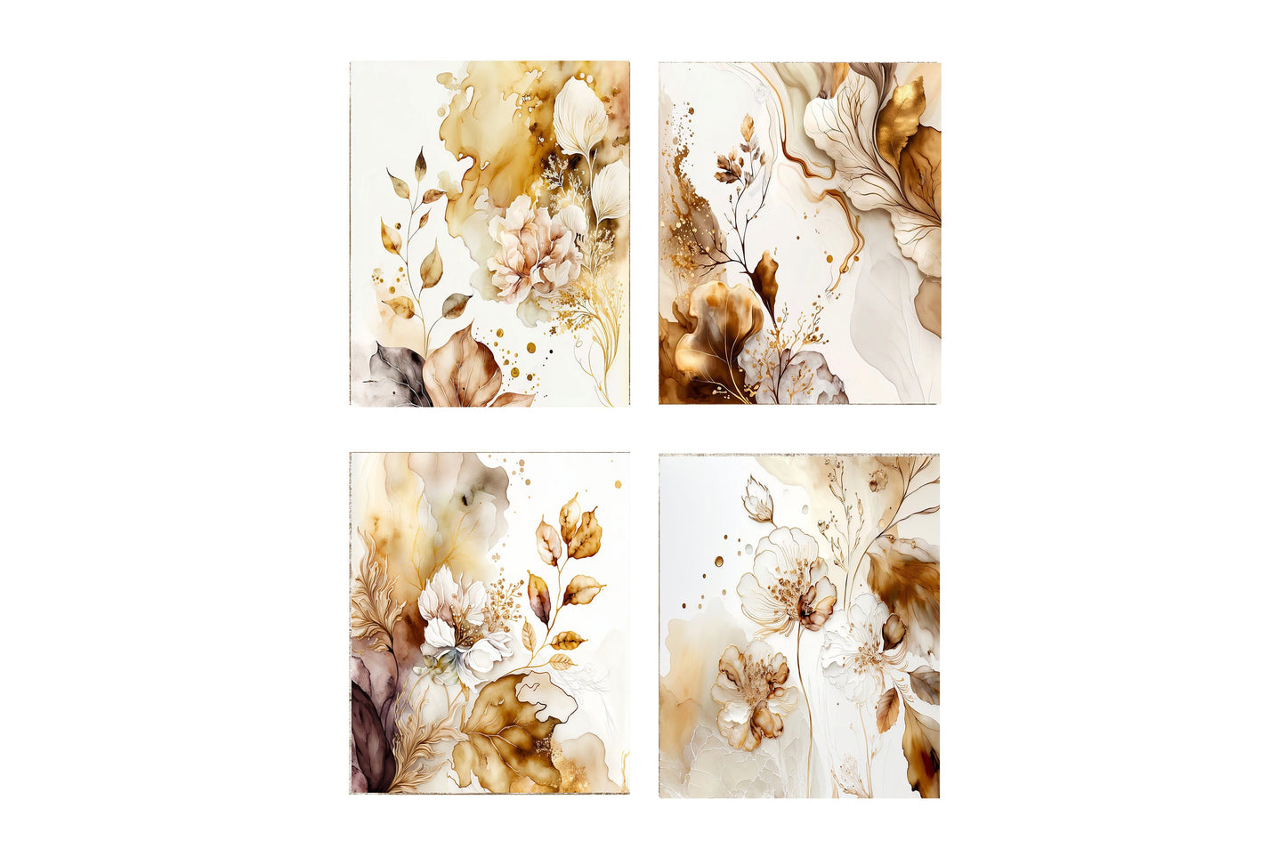 Set of 4  8x10 Abstract Neutral Florals Canvas Prints