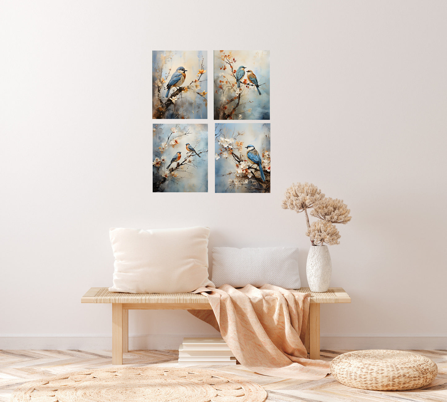 Set of 4  8x10 Birds on a Limb Wall Art, Canvas Prints, Contemporary Wall Art