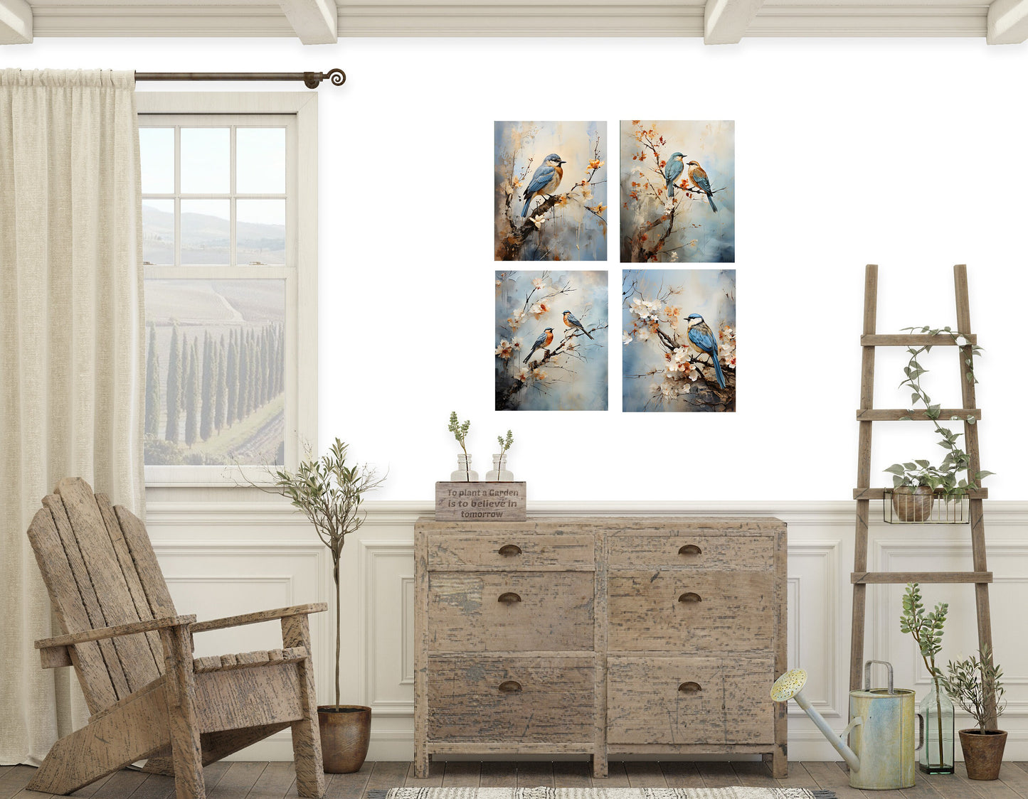 Set of 4  8x10 Birds on a Limb Wall Art, Canvas Prints, Contemporary Wall Art