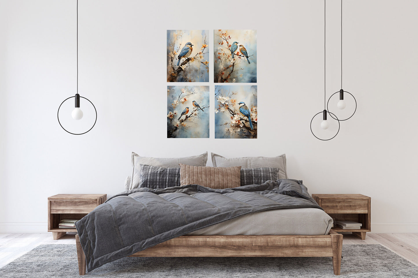 Set of 4  8x10 Birds on a Limb Wall Art, Canvas Prints, Contemporary Wall Art