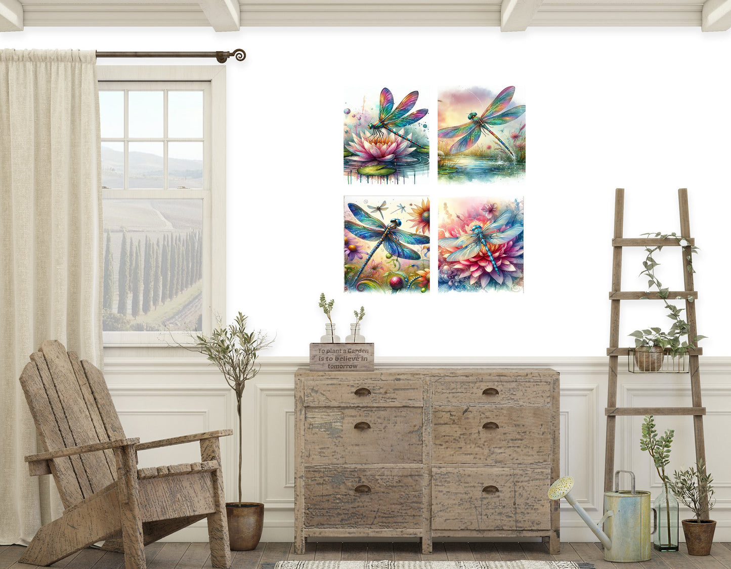 Set of 4  8x10 Beautiful Dragonfly Wall Art, Canvas Prints, Contemporary Wall Art