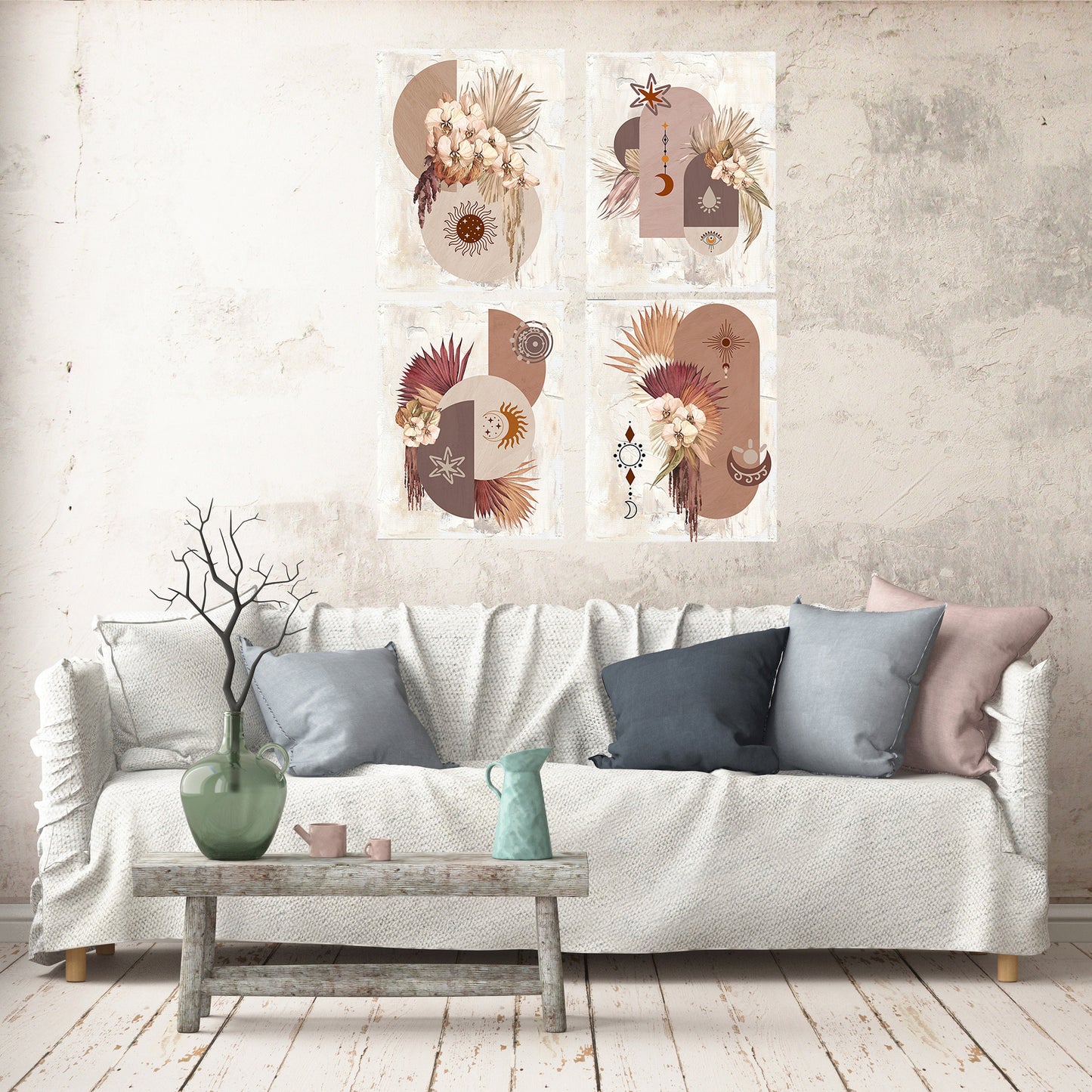 Set of 4  8x10 Abstract Oasis Wall Art Canvas Print, Contemporary Wall Art