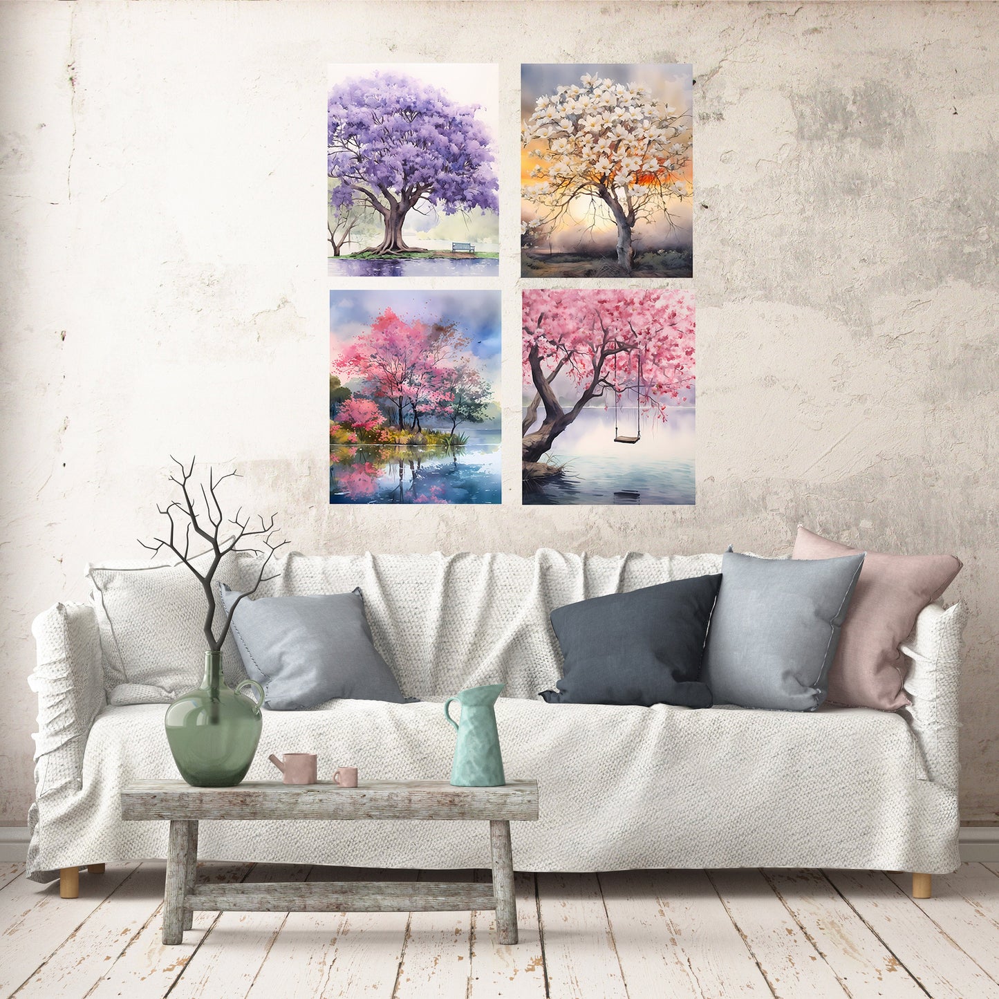 Set of 4  8x10 Beautiful Trees Wall Art Canvas Print, Contemporary Wall Art