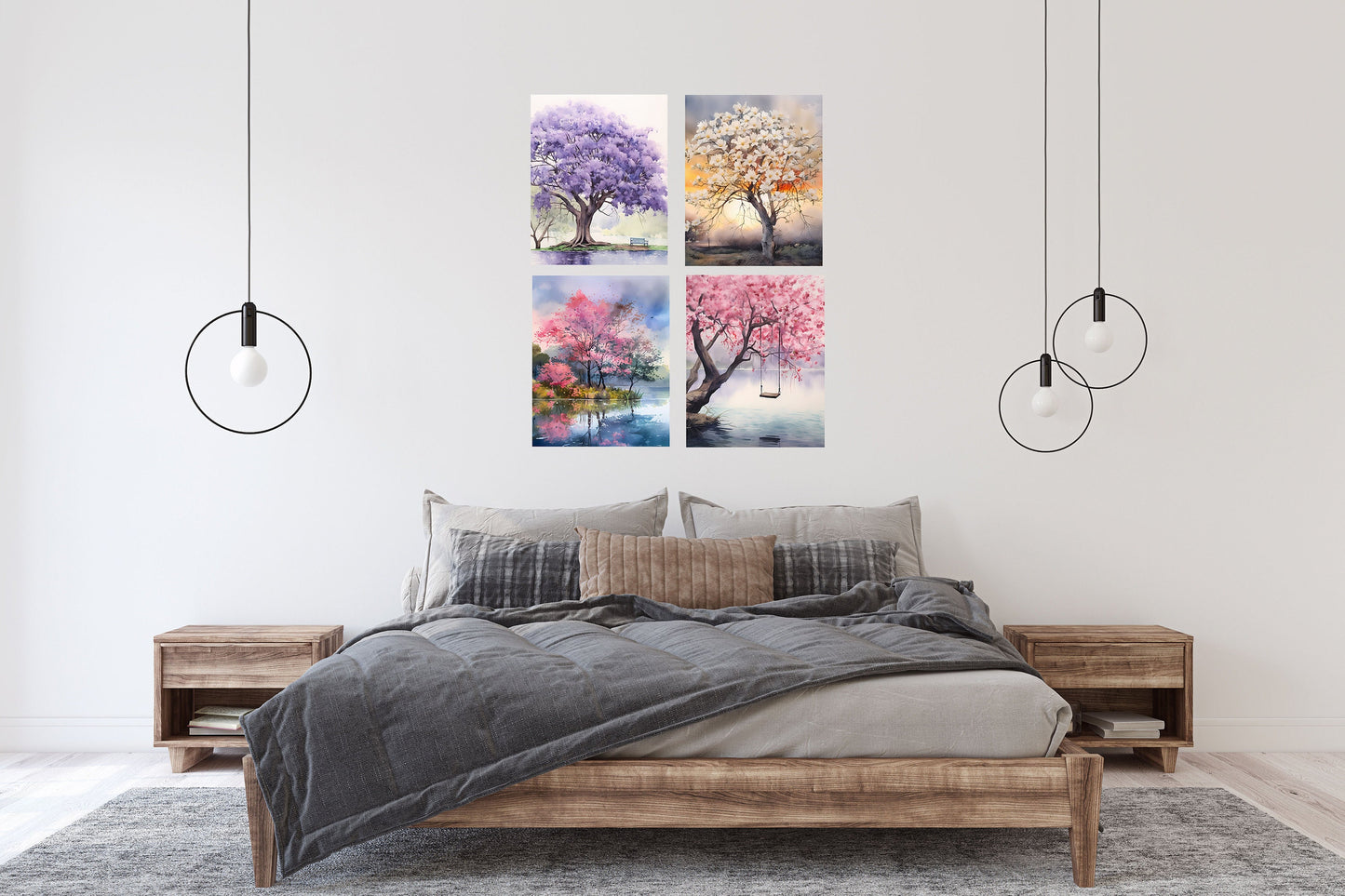 Set of 4  8x10 Beautiful Trees Wall Art Canvas Print, Contemporary Wall Art