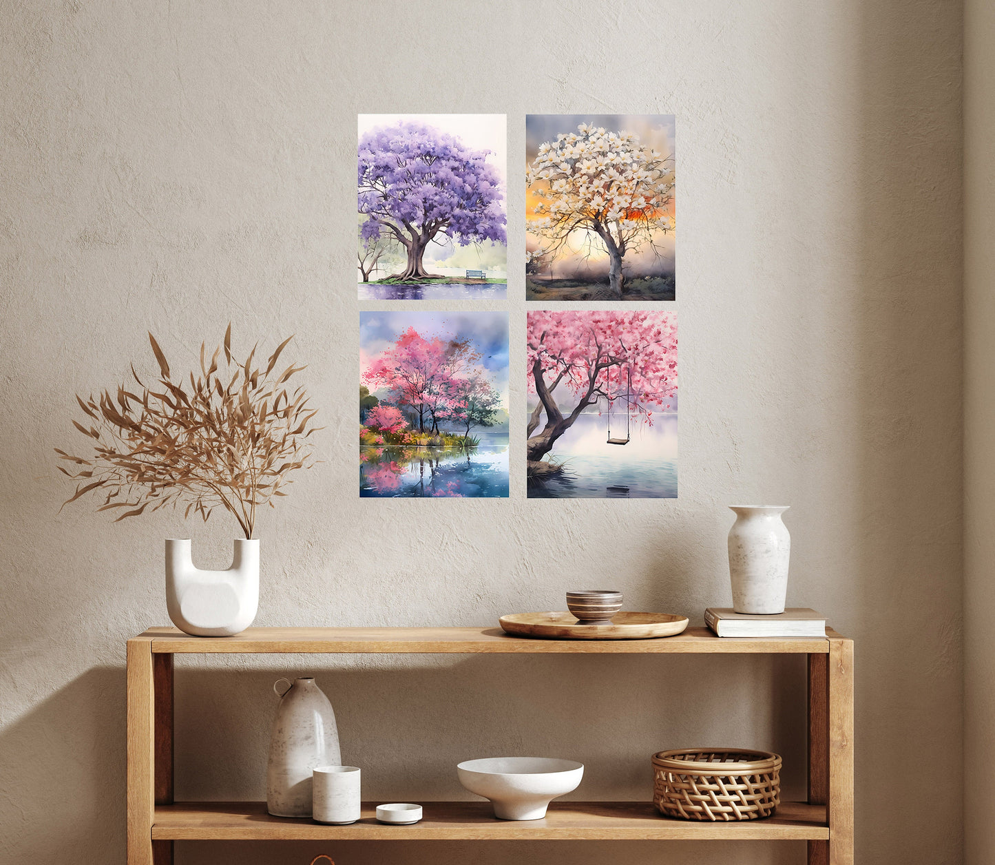 Set of 4  8x10 Beautiful Trees Wall Art Canvas Print, Contemporary Wall Art