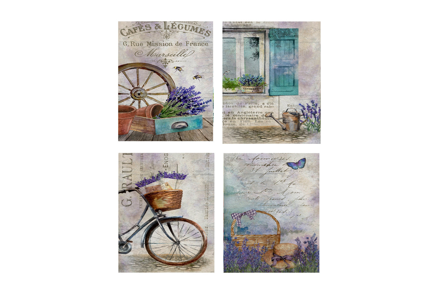 Set of 4  8x10 Lavender Days Wall Art Canvas Print, Contemporary Wall Art