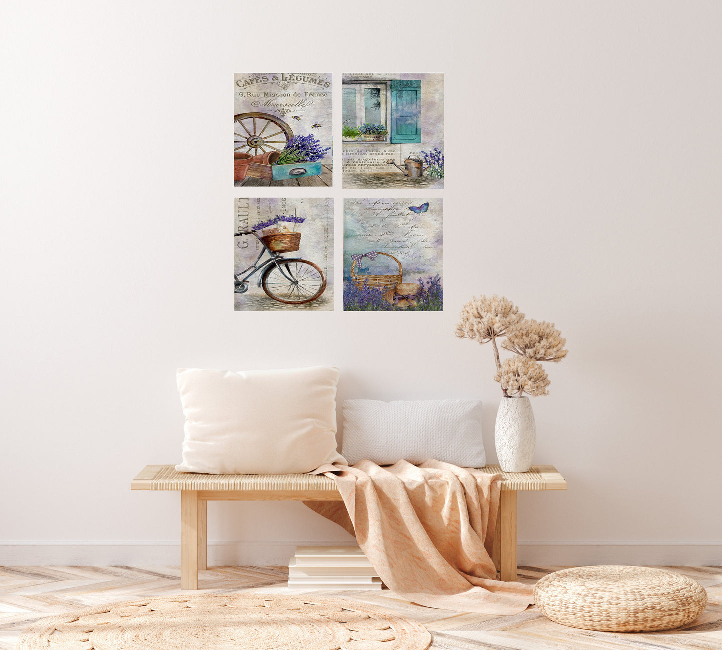 Set of 4  8x10 Lavender Days Wall Art Canvas Print, Contemporary Wall Art