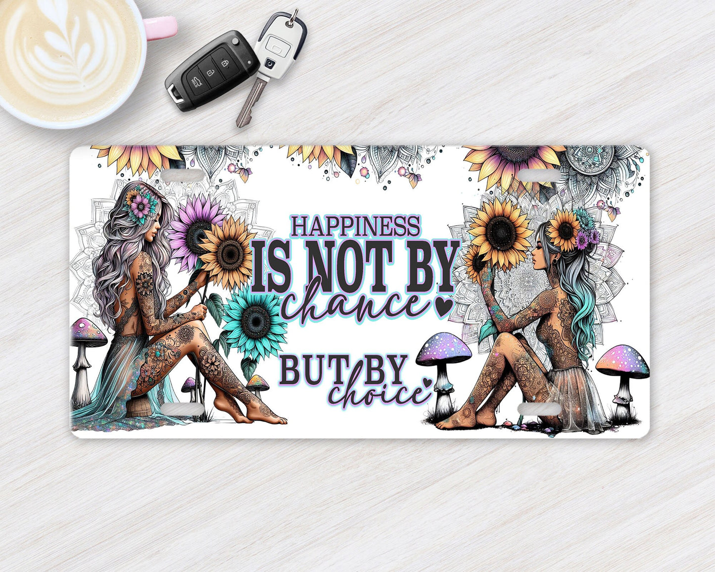 Vanity Front License Plate, Happiness is Not By Chance but By Choice Aluminum License Plate Car Accessory Decorative Front Plate