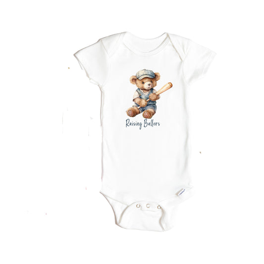 Baby Bodysuit, Raising Ballers Baseball One Piece Baby Suit, Baby Gift, Long / Short Sleeve, 0-18 Months size