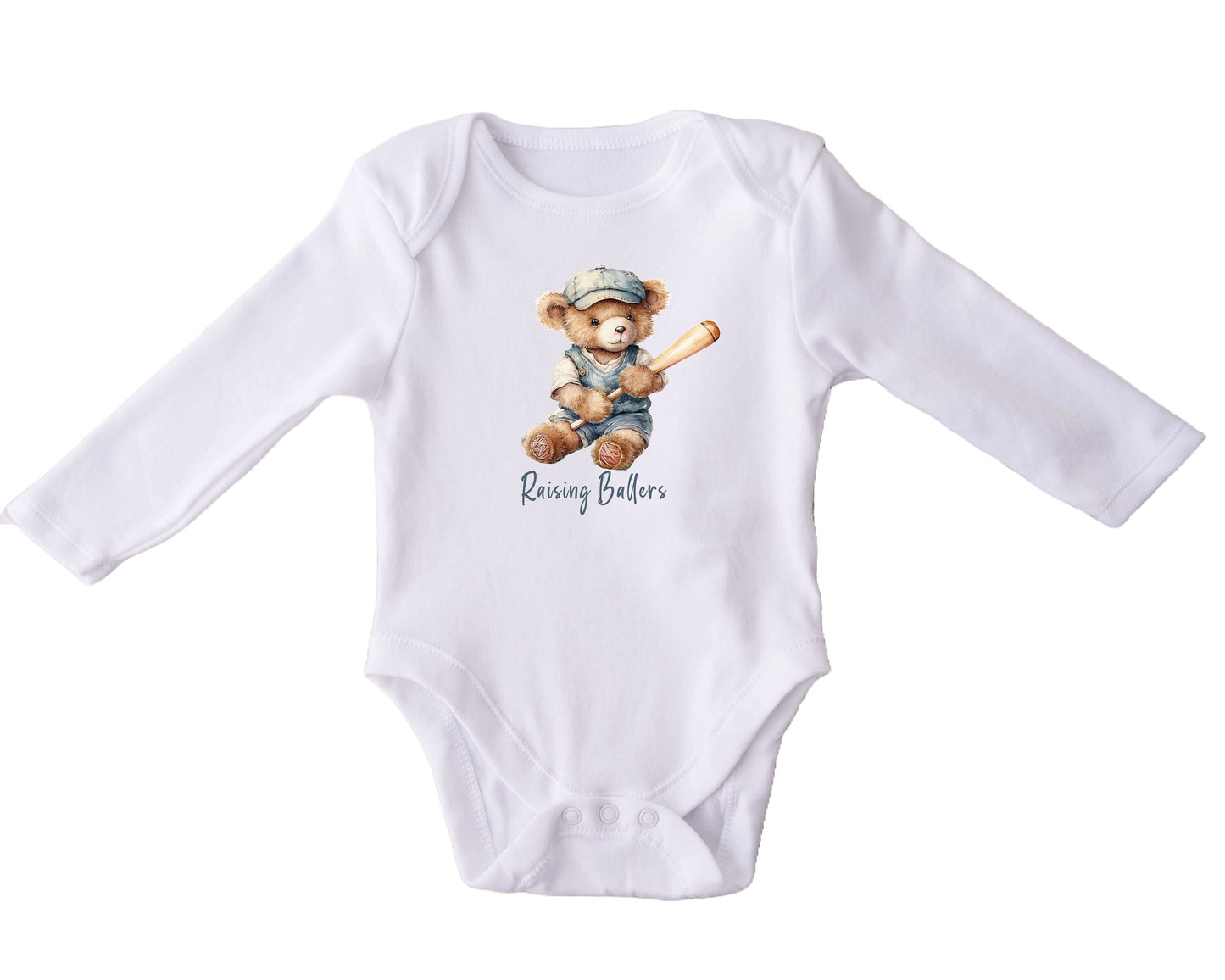 Baby Bodysuit, Raising Ballers Baseball One Piece Baby Suit, Baby Gift, Long / Short Sleeve, 0-18 Months size