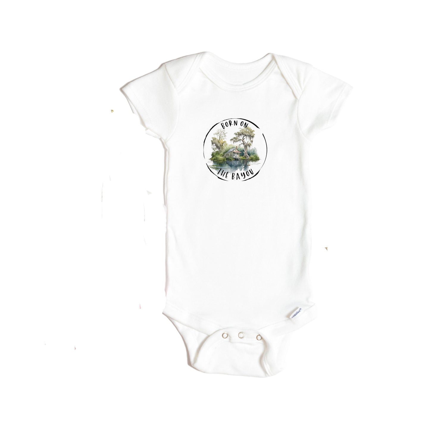 Baby Bodysuit, Round Born on the Bayou One Piece Baby Suit, Baby Gift, Long / Short Sleeve, 0-18 Months size