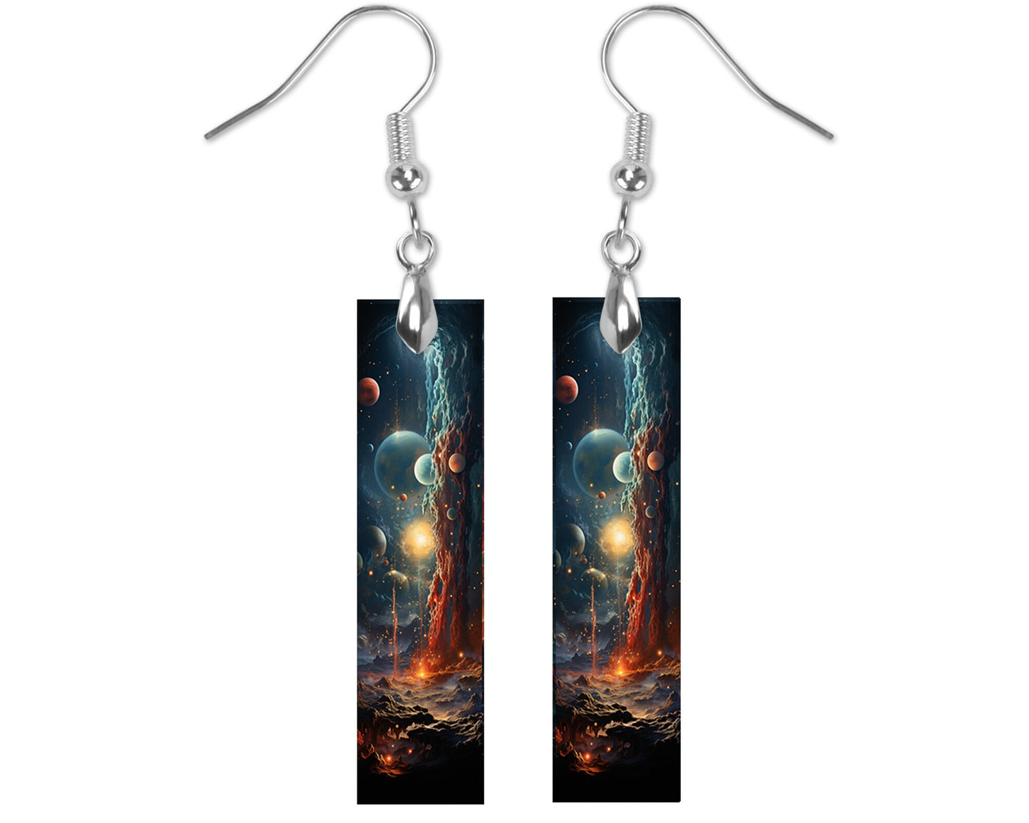 New Release Outer Space Printed Wood Dangle Earrings Hypoallergenic Jewelry Handmade